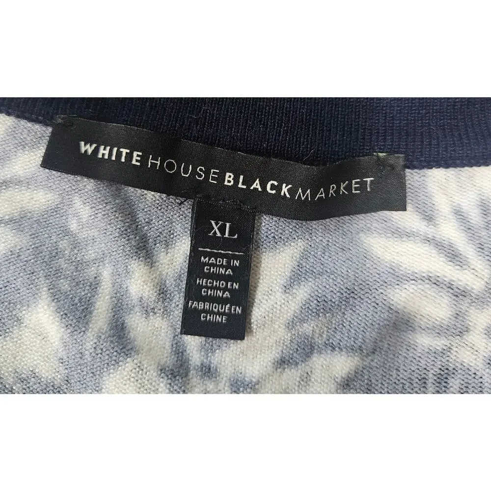 White House Black Market Floral Knit Cardigan Sweater Navy Blue Size XL